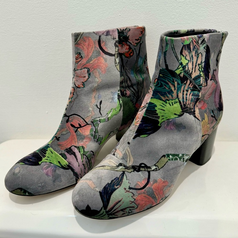 Rag & Bone Drea Velvet Ankle Boots (Grey Floral)